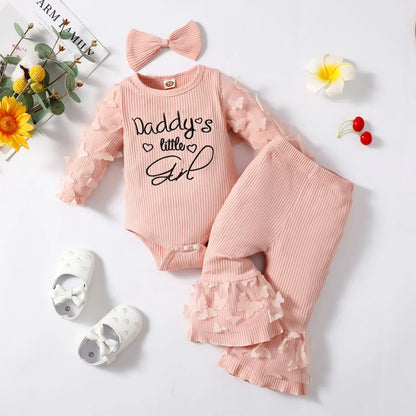 Newborn Baby Girls Clothes Set – Pink Ruffle Top & Heart Print Bow Trousers, Princess Casual Outfit for Infants