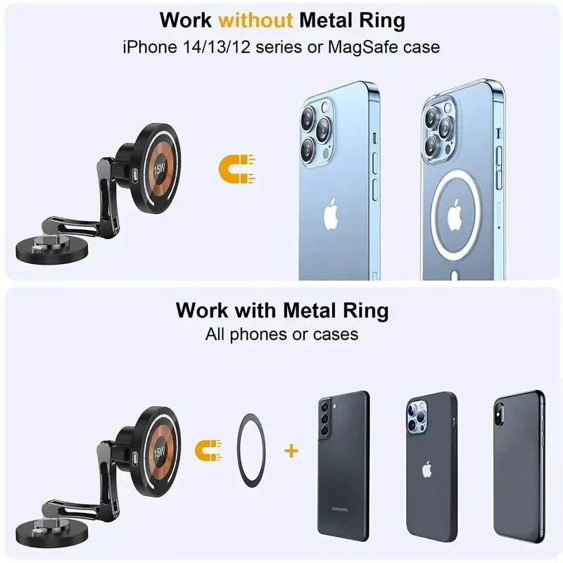 Magnetic Wireless Car Charger Stand – Fast Charging Mount & Phone Holder for MagSafe iPhone 15/14/13/12 Series