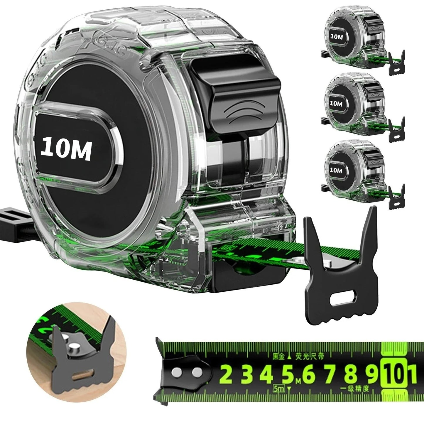 10M Self-Locking Tape Measure - High Precision, Wear-Resistant, Drop-Proof Black Fluorescent Tape Measure