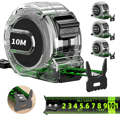 10M Self-Locking Tape Measure - High Precision, Wear-Resistant, Drop-Proof Black Fluorescent Tape Measure