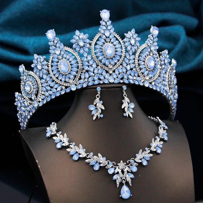 Rhinestone Bridal Tiara Jewelry Set - Wedding Crown with Necklace and Earrings for Women