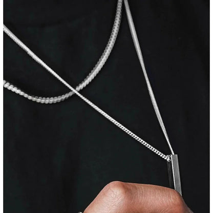 Vnox 3D Vertical Bar Necklace for Men – Layering Stainless Steel Geometric Pendant with Layered Wheat Rope Cuban Chain – Stylish Boy Collar