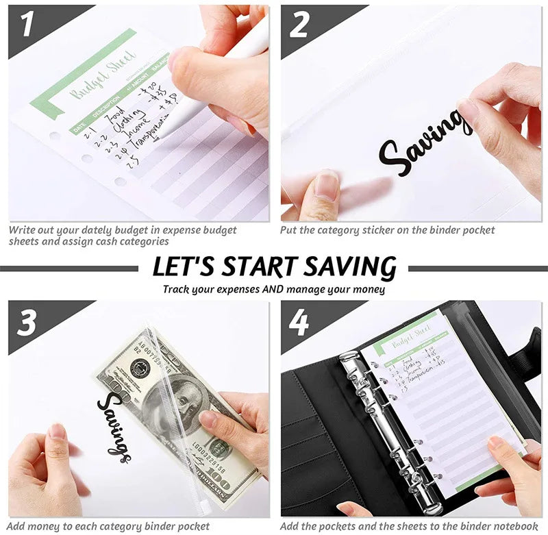 2024 A6 PU Leather Budget Binder Set – Cash Envelopes System with Binder Pockets for Money, Budget Saving & Bill Organizer