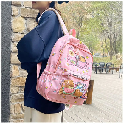 Cute Capybara Backpack | Large Capacity, Breathable Nylon Schoolbag for Students, Women & Girls, Ultra-Light Book Bag