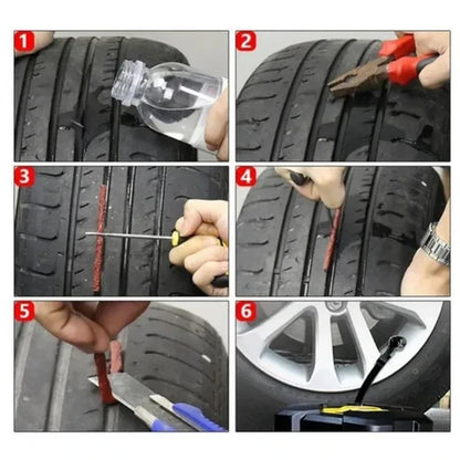 Car & Motorcycle Tire Repair Kit – Tubeless Tyre Puncture Plug Set with Rubber Strips for Truck & Vacuum Tire Repairs
