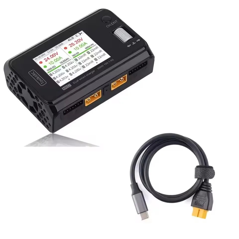 ToolkitRC M6D 500W 15A Dual Channel MINI Smart Charger Discharger for 1-6S LiPo Batteries with SC100 XT60 & Charging Board