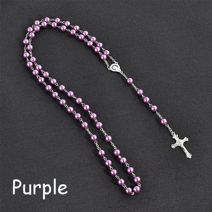 Vintage Cross Rosary Necklace – Fashion Beaded Chain with Jesus Crucifix & Virgin Mary Pendant Religious Jewelry for Men & Women