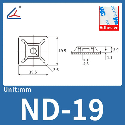 ND 20/50/100PCS Self-Adhesive Cable Tie Mounts – Zip Wire Tie Holder with Screw Hole Base