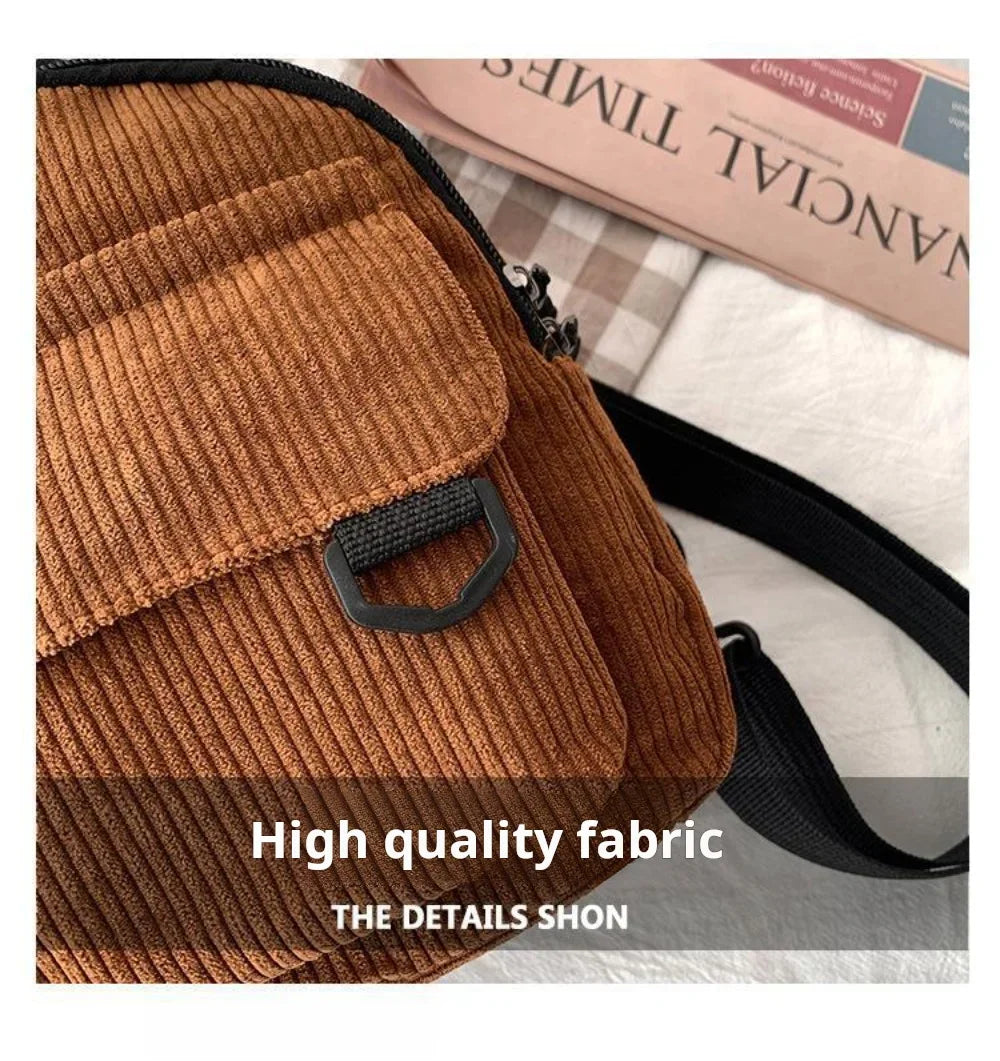 Women's Mini Backpack - Fashionable Solid Color Corduroy Casual Schoolbag with Large Capacity