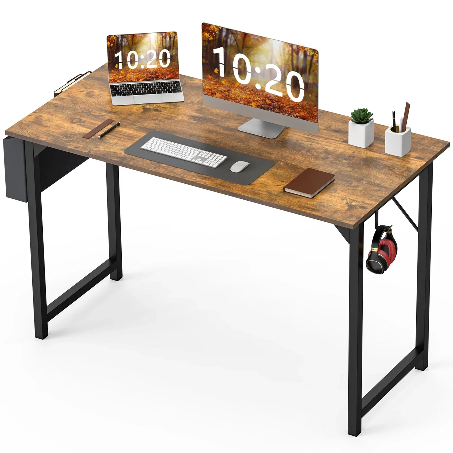 Computer Desk – Modern Compact Writing & Gaming Table with Side Bag, Headphone Hook, Easy Assembly