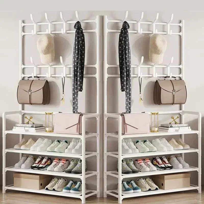 Multi-Layer Clothes Hanger & Shoe Rack – DIY Floor-Standing Hat and Shoes Organizer for Living Room Storage