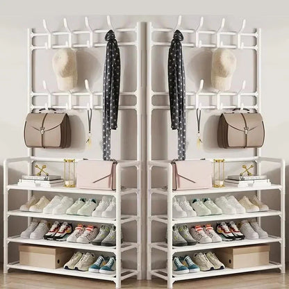 Multi-Layer Clothes Hanger & Shoe Rack – DIY Floor-Standing Hat and Shoes Organizer for Living Room Storage