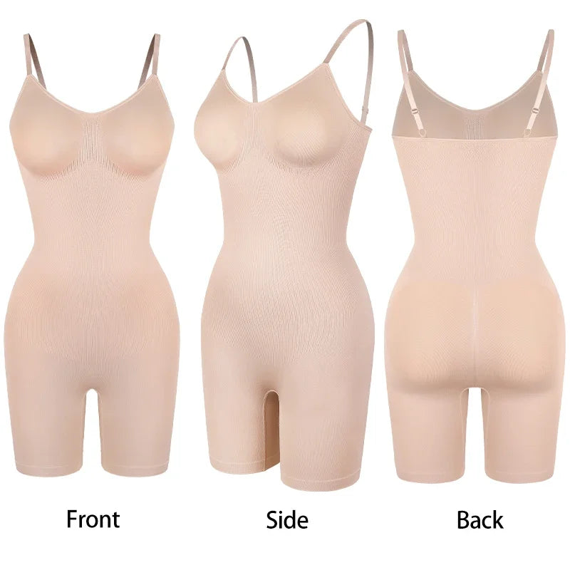 Women’s Bodysuit Shapewear Tank Top — Tummy Control Full Body Shaper with Anti-Chafing Shorts, Waist Trainer & Butt Lifter