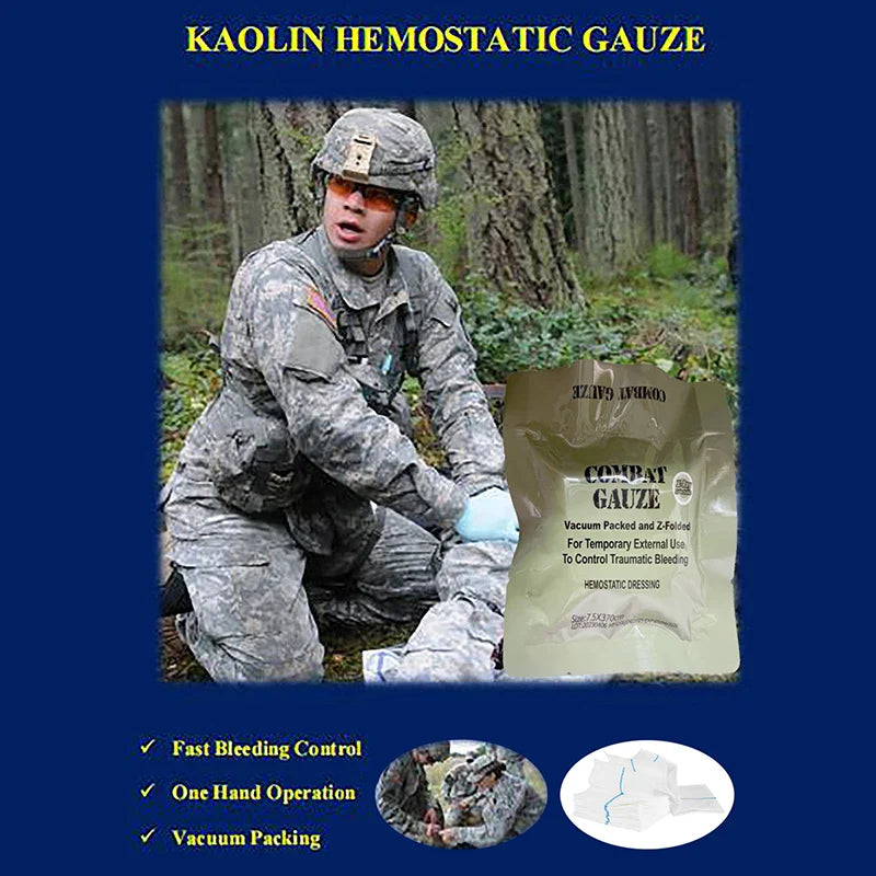 Kaolin Hemostatic Gauze Z-Fold – Emergency Trauma Wound Dressing for IFAK, Tactical & Military First Aid Kits