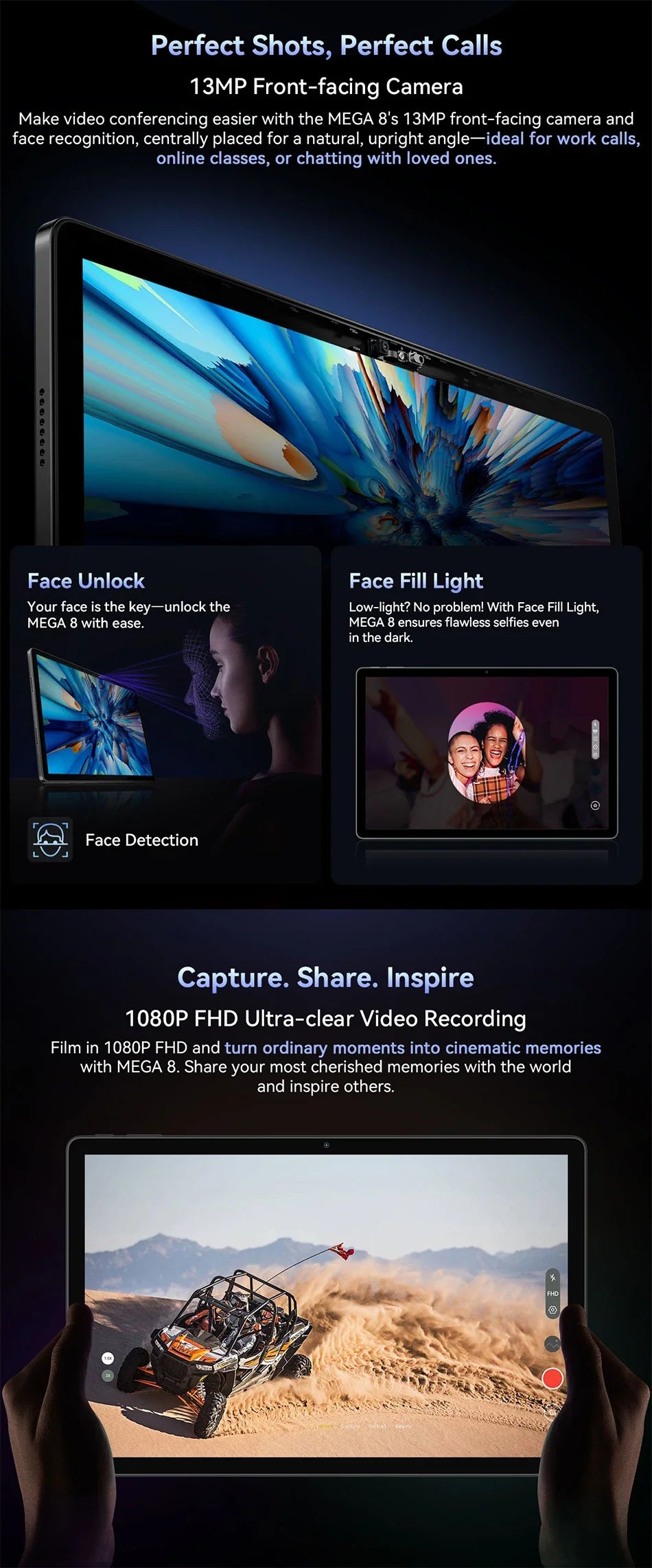 Blackview MEGA 8 Tablet – 13" FHD+ 90Hz Display, 11000mAh, Android 15, 50MP Camera, 4 Speakers, 4G Pad PC