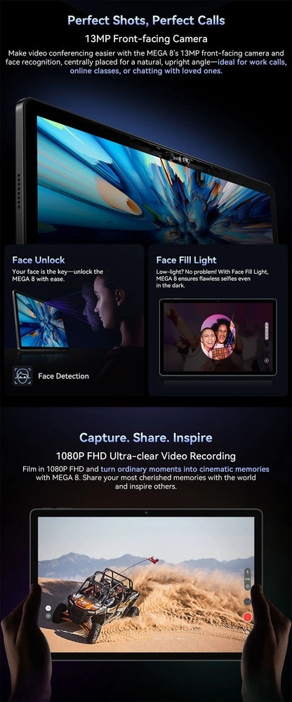 Blackview MEGA 8 Tablet – 13" FHD+ 90Hz Display, 11000mAh, Android 15, 50MP Camera, 4 Speakers, 4G Pad PC