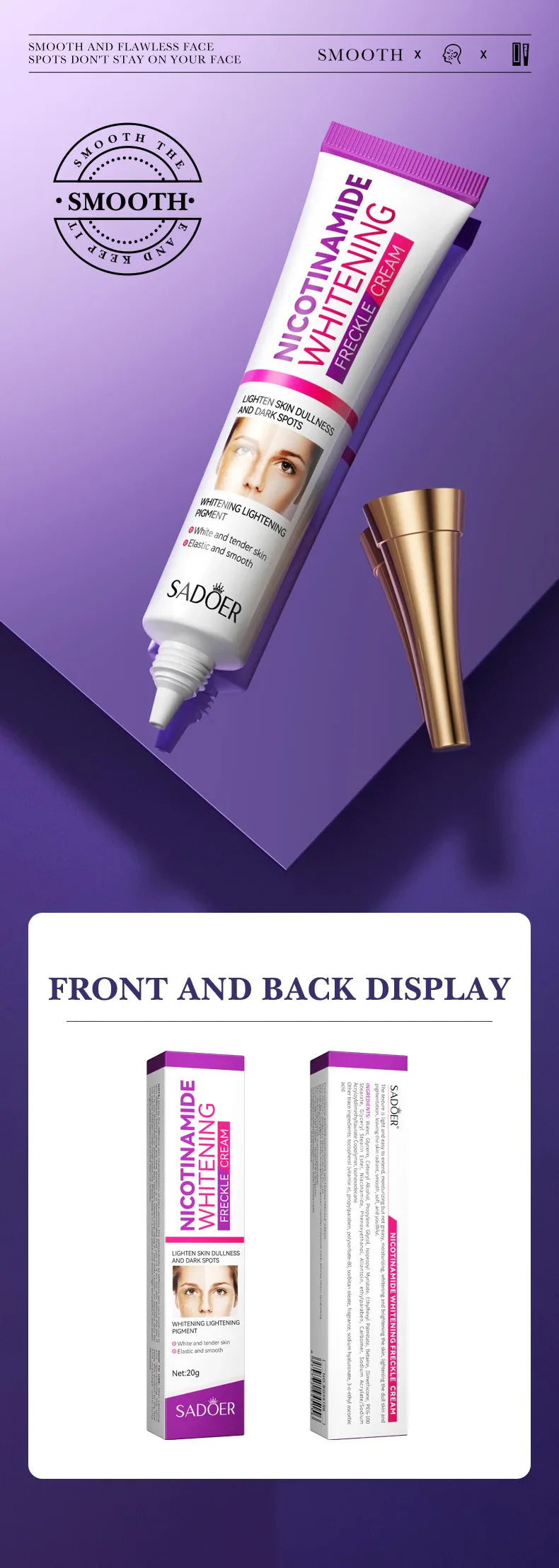 SADOER Freckle Removing Cream — Nicotinamide Moisturizing Face Cream for Hydrating, Nourishing & Firming Skin
