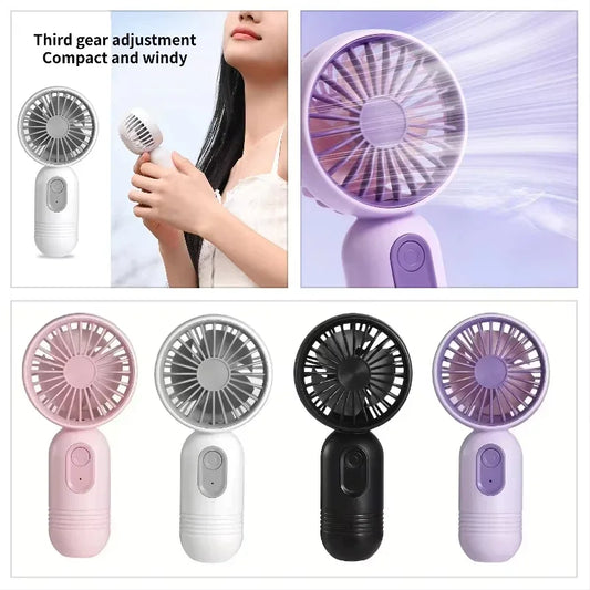 Mini Handheld USB Fan – 3-Speed Strong Wind Portable Desk Fan, Rechargeable for Students, Office, Outdoor, Travel, and Camping