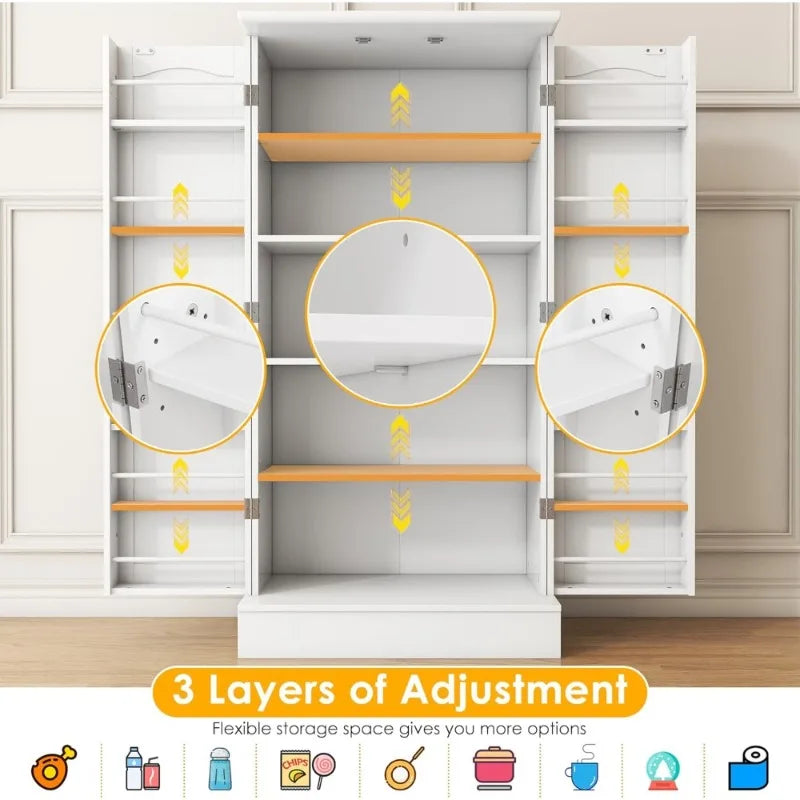 Freestanding Pantry Cabinet - Adjustable Shelf Storage Cupboard for Kitchen & Dining Room