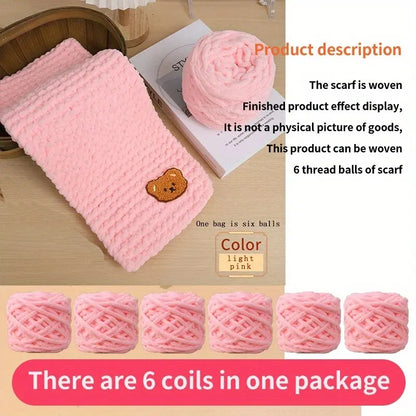 6 Yarn Balls + Teddy Bear DIY Craft Kit – Handmade Thick Woven Scarf Thread Set for Knitting, Jewelry & Creative Gift Making