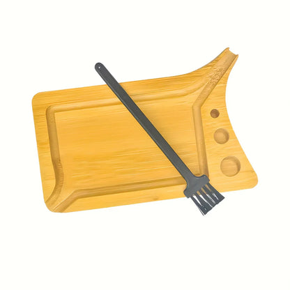 Bamboo Wood Herb & Tobacco Rolling Tray Set – Cleaning Brush, Pre-Roll Smoke Roller, Multipurpose Accessories