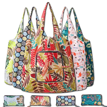 Fashion Portable Shopping Bags - Large Capacity 190T Nylon with Various Prints, Convenient and Easy to Fold Travel Essential