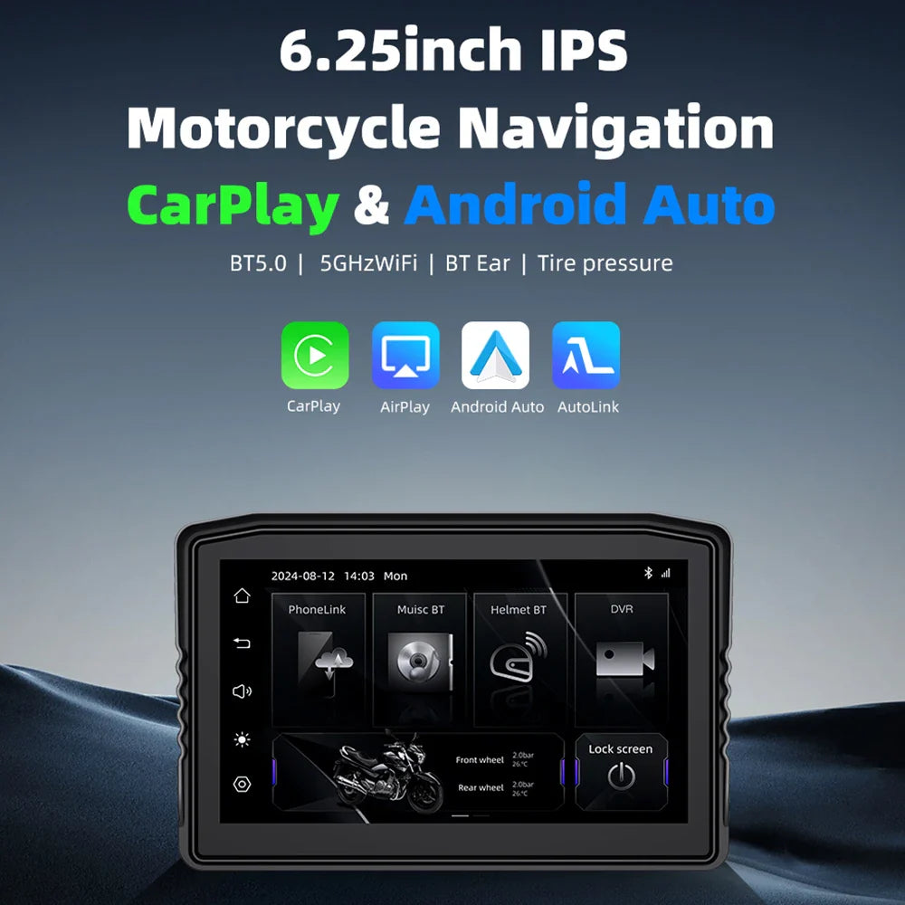 EKIY 6.25" Portable Digital Dashboard with Wireless CarPlay & Android Auto GPS Navigation - Anti-Theft Removable Screen for Motorcycle   2/2
