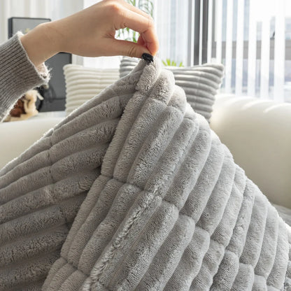 Thick Quilted Stripe Flannel Sofa Pad – Warm Multiuse Winter Sofa Cover, Towel & Slipcover for Living Room