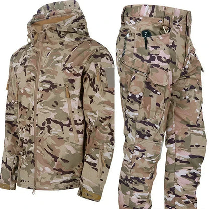Men’s Winter Thicken Camo Tactical Suit — Waterproof Hooded Jacket & Fleece Pants Outdoor Hunting 2-Piece Set