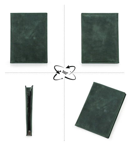 Genuine Cow Leather Passport Holder with AirTag Case – RFID Blocking Travel Wallet with Pen, Card Holder & Anti-Lost Pocket