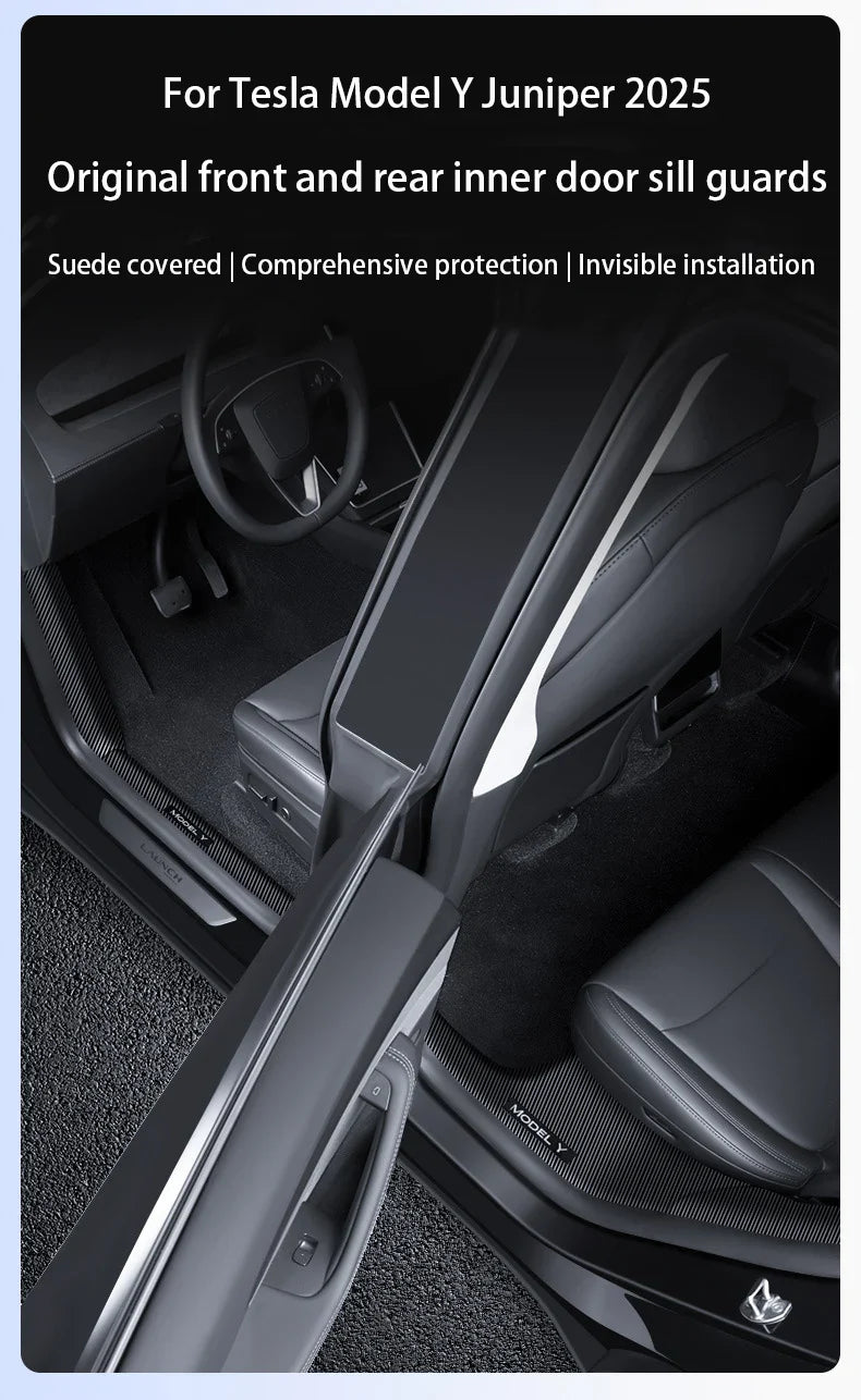 Tesla Model Y Juniper 2025+ Door Threshold Strips – ABS Anti-Scratch & Dirt-Resistant Interior Accessories for Front & Rear Doors
