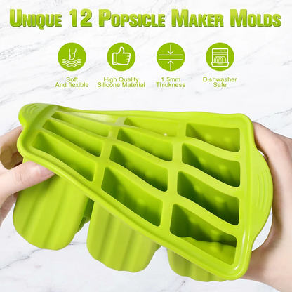 Summer Ice Cream Tools with Wooden Sticks - Silicone Popsicle Molds for Custom Mini Ice Cream Popsicles