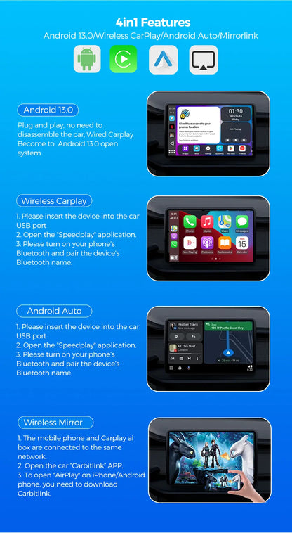 CarPlay TV Box Android 13 – Wireless Android Auto CarPlay Adapter Qualcomm 6225 8GB+128GB for Volvo, Benz, Audi, Kia, Hyundai, Mazda, VW