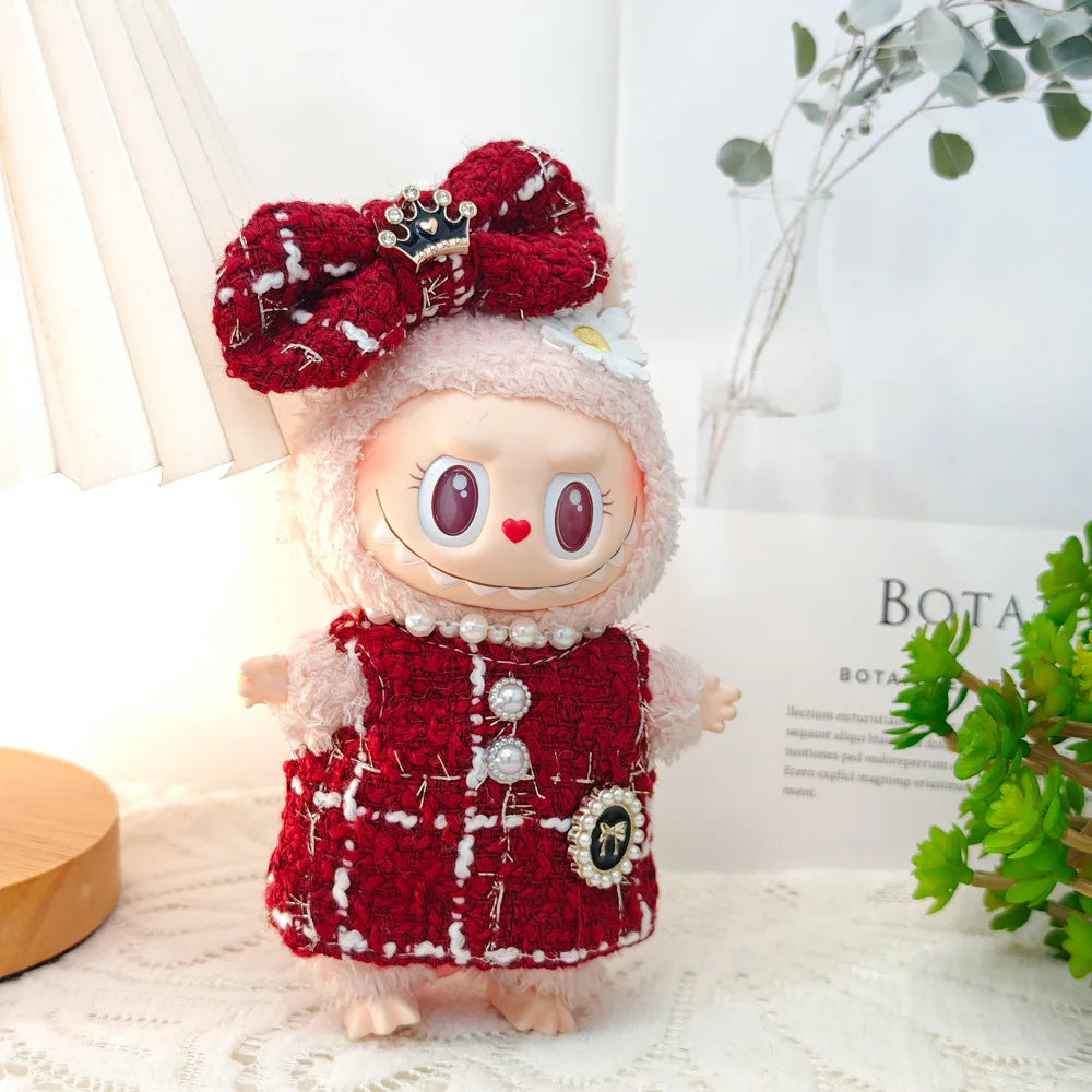 17cm Mini Plush Doll Clothes — Outfit Accessories for Labubu V1 & V2, Christmas Cookie Man Sweater Hat, New Year Gift