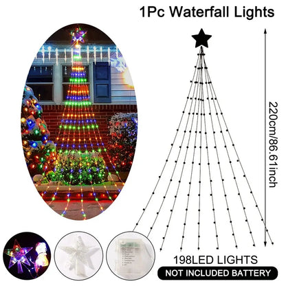 LED Star Waterfall Lights – Christmas String Lights for Tree Ornaments | Home Decor for Christmas 2024 and New Year 2025
