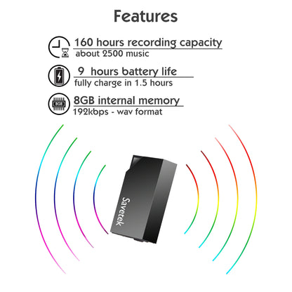 Savetek Mini USB Pen Voice Recorder — 8GB/32GB/64GB Digital Audio Recorder with 192Kbps WAV Recording
