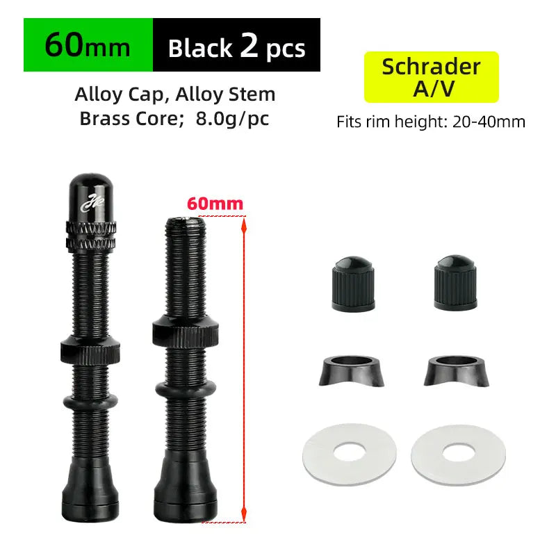 Deemount 2PCS Bicycle Tubeless Schrader Valves — Brass Core CNC Anodized MTB & Road Bike Rim Nipple
