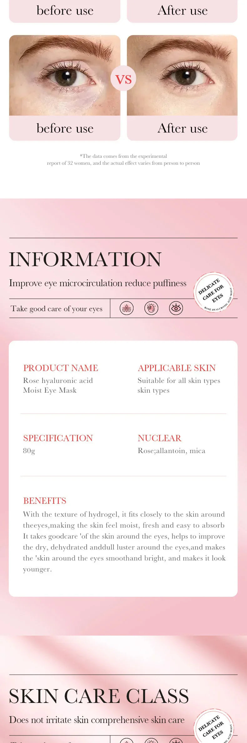 60PCS BIOAQUA Rose Hyaluronic Acid Eye Masks – Anti-Dark Circles, Eye Bags, Moisturizing & Firming Skincare Patches