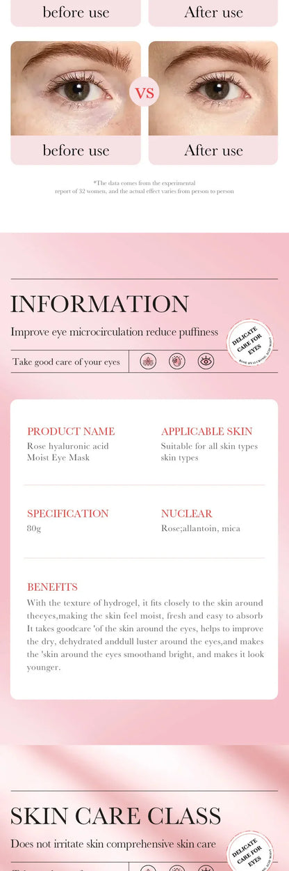 60PCS BIOAQUA Rose Hyaluronic Acid Eye Masks – Anti-Dark Circles, Eye Bags, Moisturizing & Firming Skincare Patches