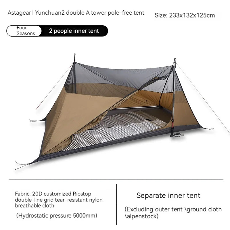 ASTA GEAR Yun Chuan 15D Nylon Ultralight Tent – Double-Sided Silicon-Coated, Rodless Pyramid Design for Camping & Hiking