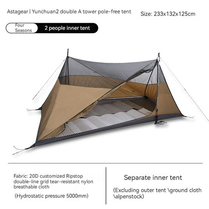 ASTA GEAR Yun Chuan 15D Nylon Ultralight Tent – Double-Sided Silicon-Coated, Rodless Pyramid Design for Camping & Hiking
