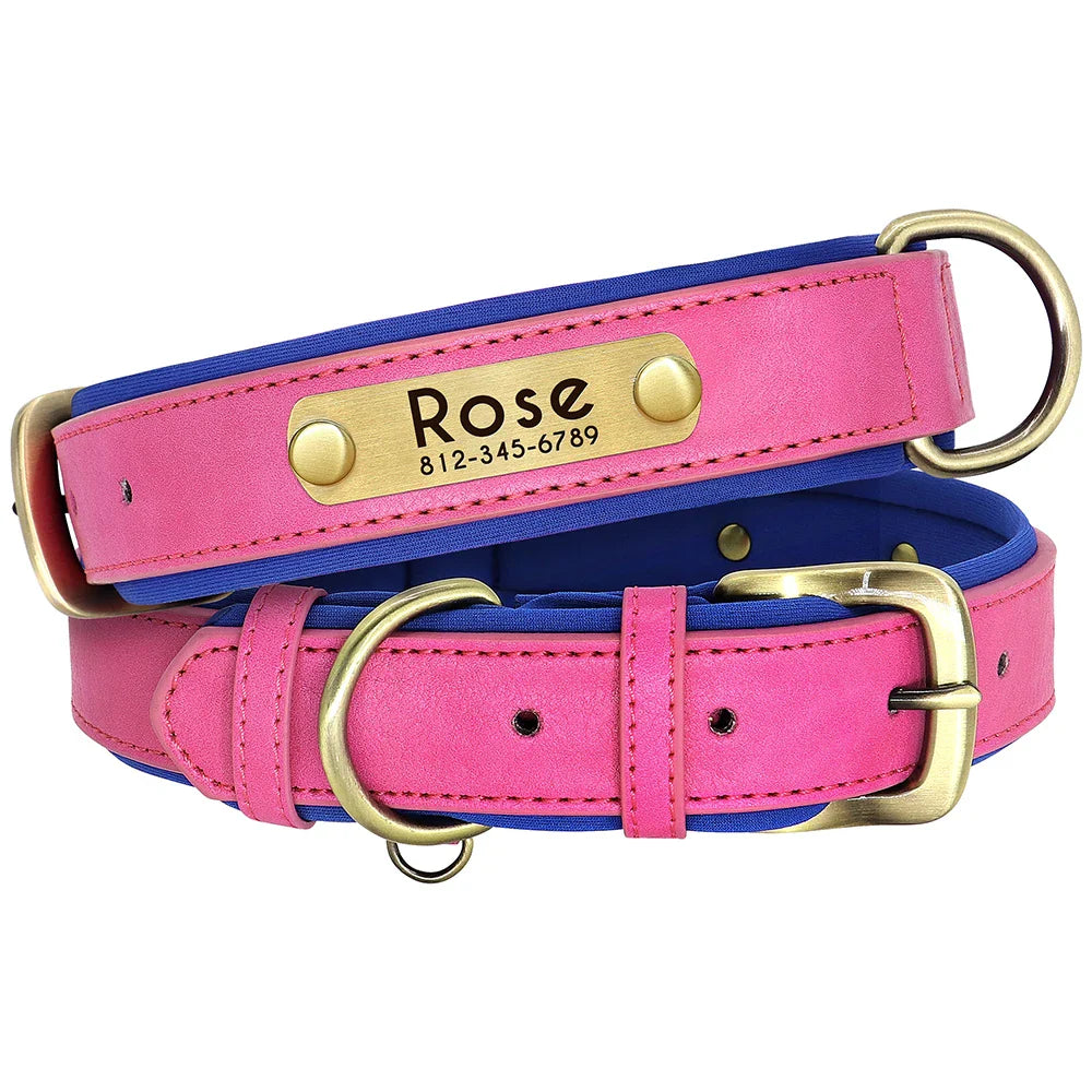 Customized Leather Dog Collar & Leash Set – Soft Padded Adjustable Collar for Small, Medium & Large Dogs with Engraved Nameplate