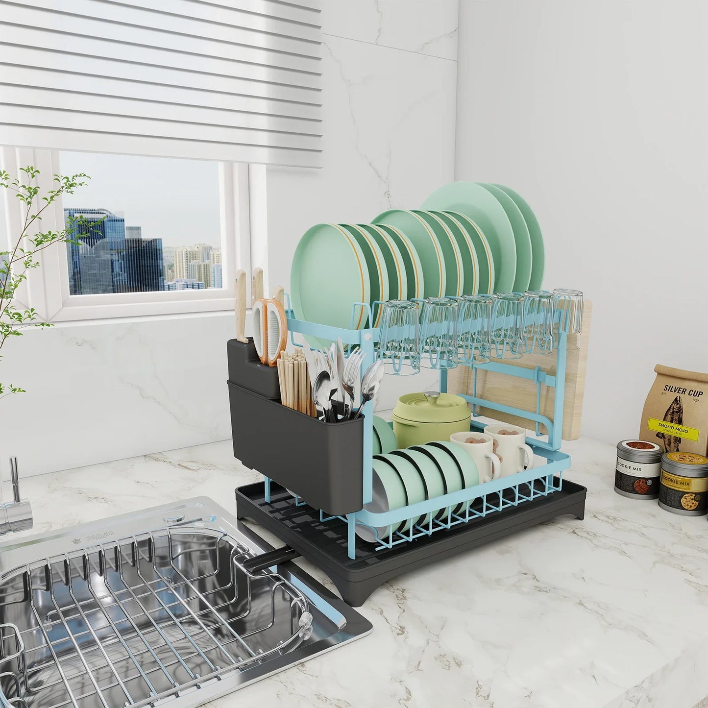 Pink Dish Rack – Snap-On Kitchen Storage Organizer for Bowls & Plates, No-Drill Installation