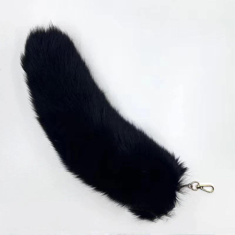 Natural Fox Fur Tail Keychain – 40cm Furry Racoon Bag Charm & Fluffy Keyring Accessory for Women