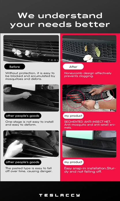 Tesla Model Y 2020-2024 Lower Bumper Anti-Insect Net – Dustproof Front Vent Grille Cover
