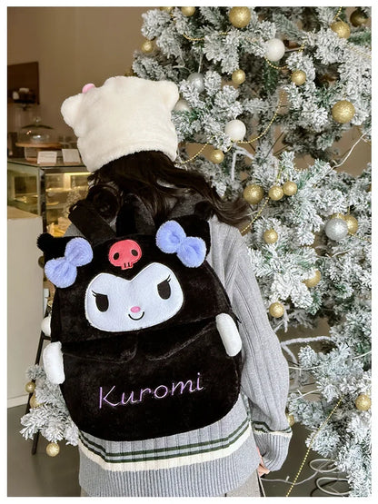 Kuromi & Cinnamoroll Plush Backpack — Cute Cartoon Soft Daypack for School, Travel & Daily Use