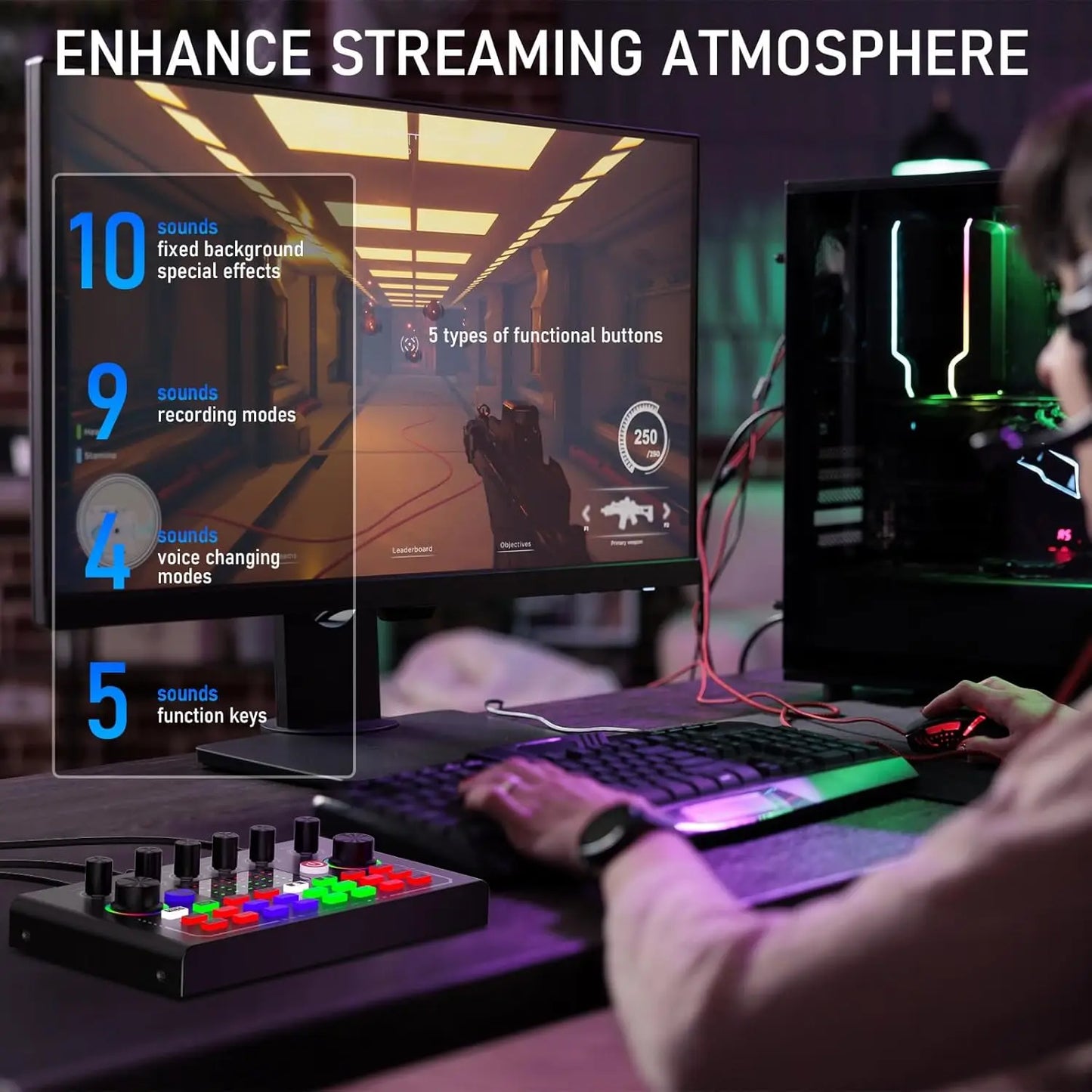 F009 Live Sound Card Mixer - Bluetooth DJ Audio Interface with Microphone Kit for Smartphone Live Streaming & Recording