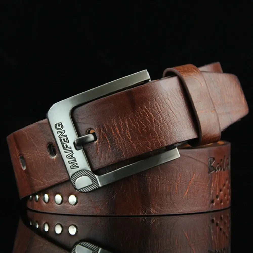 Genuine Leather Men's Belt – Luxury Classic Buckle, High-Quality Alloy Vintage Business & Cowboy Waistband