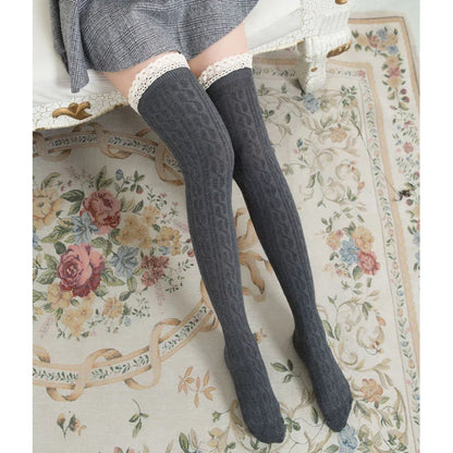 Turn Heads with Style: Sexy Lace-Up Knee Socks for Women - Over Knee Thigh-High Stockings, Fashionable Blend Tights in Black and White, Warm and Stylish