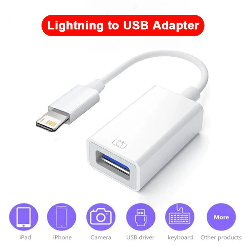 OTG Adapter Lightning to USB 3.0 – Fast Charge & Data Converter Cable for iPhone 14/13/12/11/X/XS/XR/8, USB-C Splitter Compatible